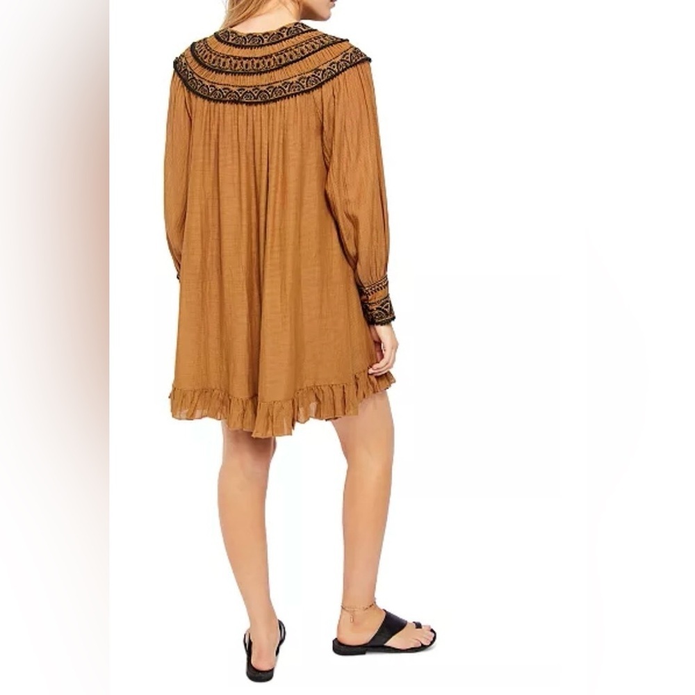 Free People Chestnut Embroidered Erin Peasant Dress Size Medium - Picture 14 of 14